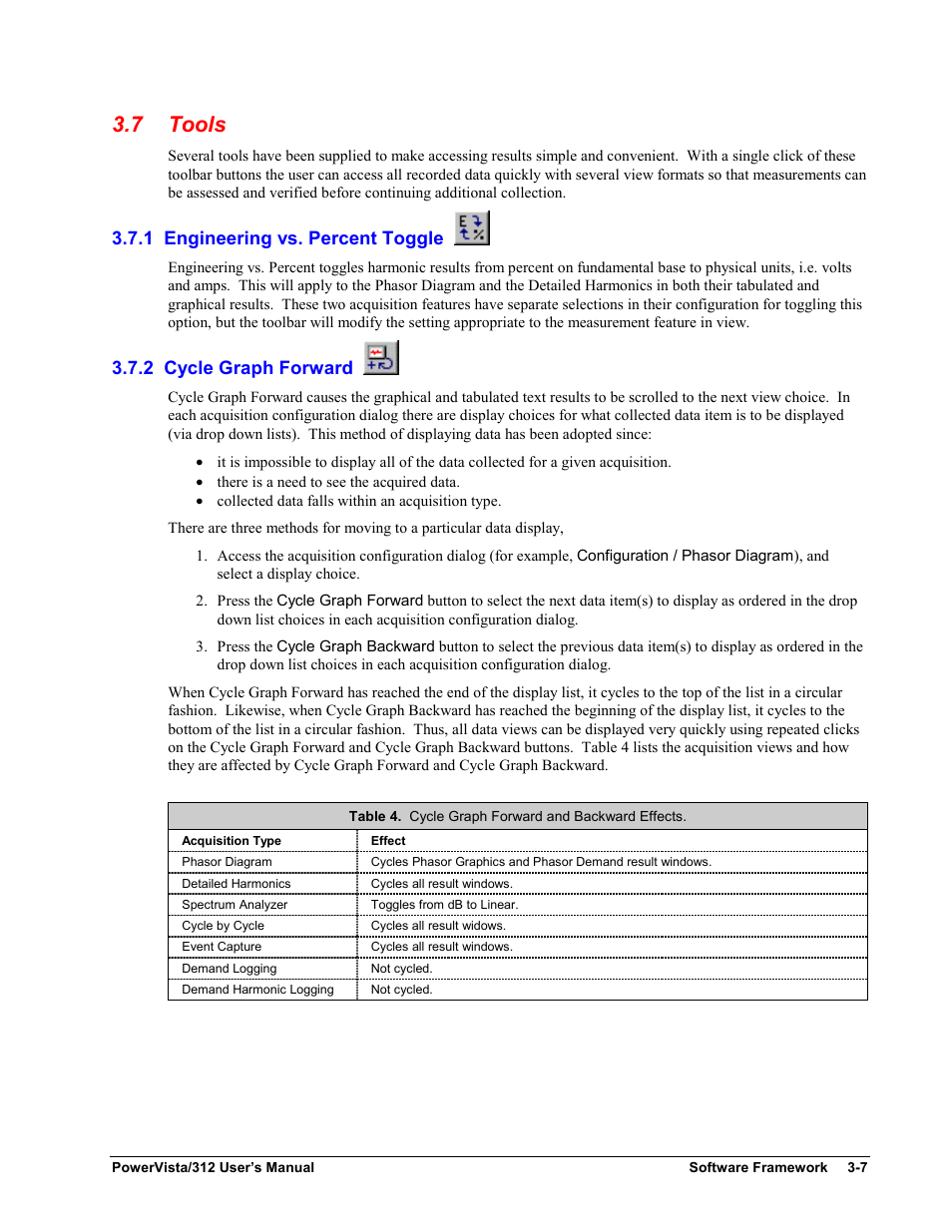 Tools, 1 engineering vs. percent toggle, 2 cycle graph forward | 7 tools | Measurement Computing WavePort 312P rev.1.0 User Manual | Page 23 / 82
