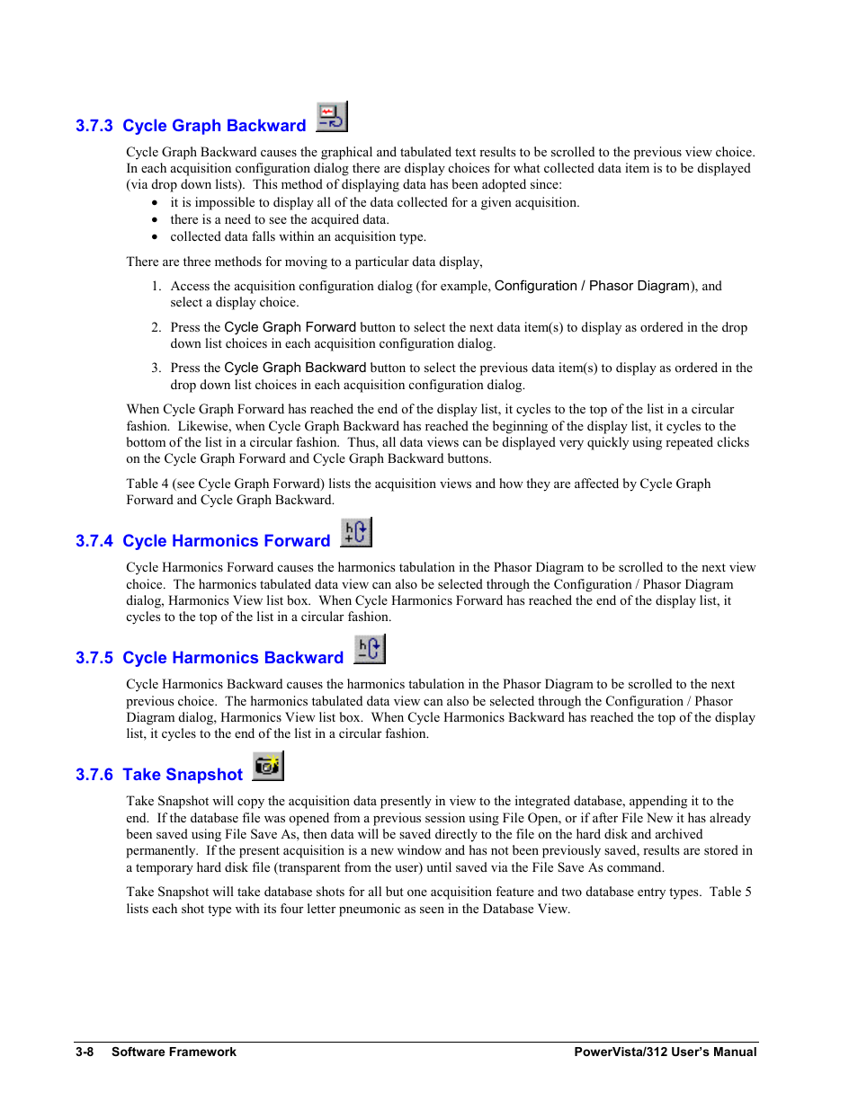 3 cycle graph backward, 4 cycle harmonics forward, 5 cycle harmonics backward | 6 take snapshot | Measurement Computing WavePort 312P rev.1.0 User Manual | Page 24 / 82