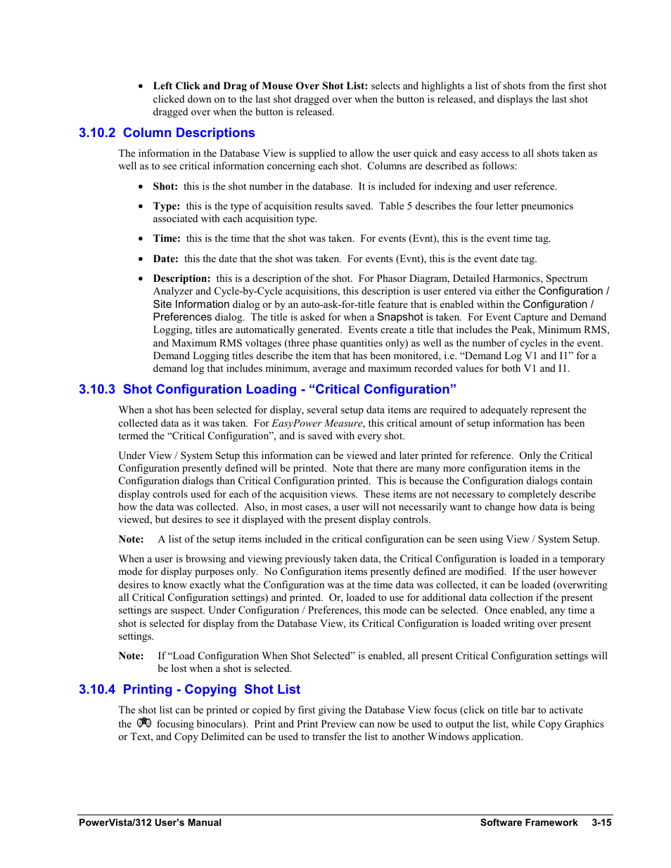 2 column descriptions, 4 printing - copying shot list | Measurement Computing WavePort 312P rev.1.0 User Manual | Page 31 / 82