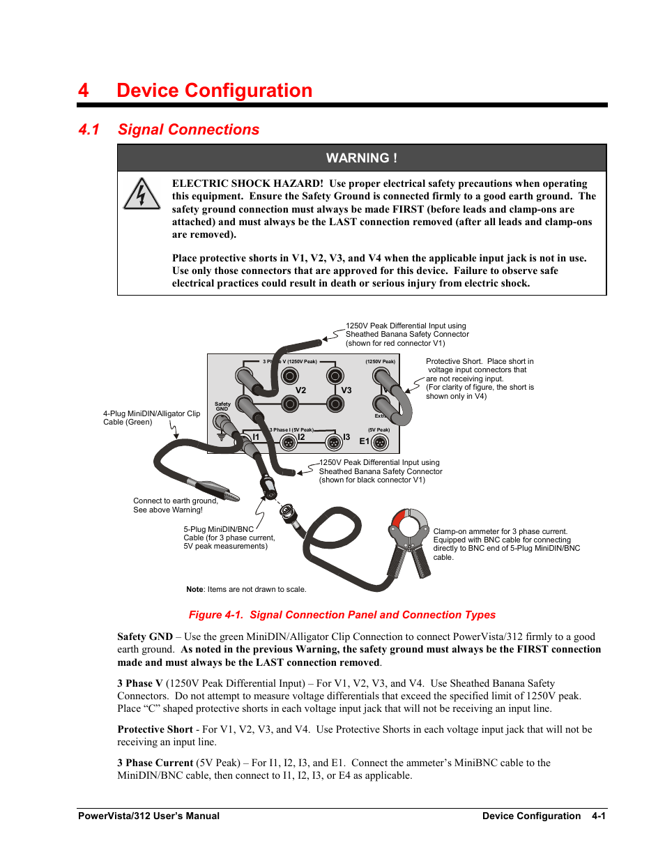 Chapter 4 - device configuration, Signal connections, 4 device configuration | 1 signal connections, Warning | Measurement Computing WavePort 312P rev.1.0 User Manual | Page 35 / 82