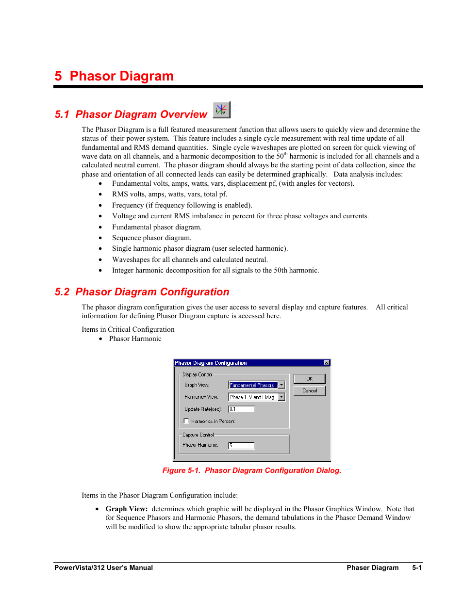 Chapter 5 - phasor diagram, 1 phasor diagram overview, 2 phasor diagram configuration | 5 phasor diagram | Measurement Computing WavePort 312P rev.1.0 User Manual | Page 49 / 82