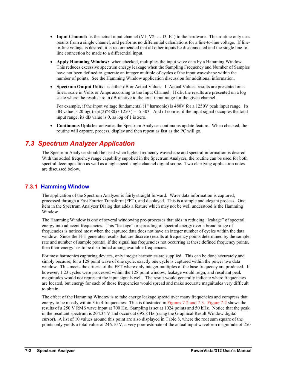 3 spectrum analyzer application, 1 hamming window | Measurement Computing WavePort 312P rev.1.0 User Manual | Page 62 / 82