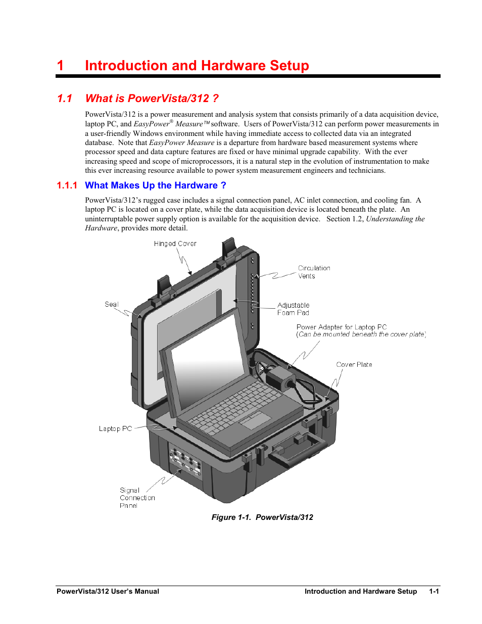 Chapter 1 - introduction and hardware setup, What is powervista/312, What makes up the hardware | 1 introduction and hardware setup, 1introduction and hardware setup, 1 what is powervista/312 | Measurement Computing WavePort 312P rev.1.0 User Manual | Page 7 / 82