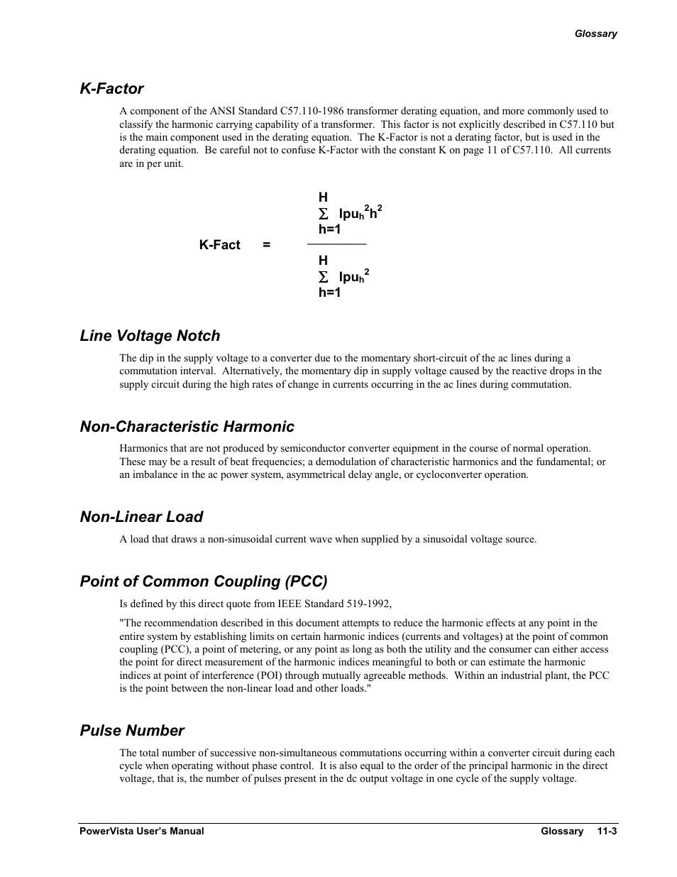 K-factor, Line voltage notch, Non-characteristic harmonic | Non-linear load, Point of common coupling (pcc), Pulse number | Measurement Computing WavePort 312P rev.1.0 User Manual | Page 79 / 82