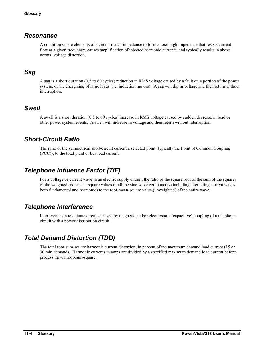 Resonance, Swell, Short-circuit ratio | Telephone influence factor (tif), Telephone interference, Total demand distortion (tdd) | Measurement Computing WavePort 312P rev.1.0 User Manual | Page 80 / 82