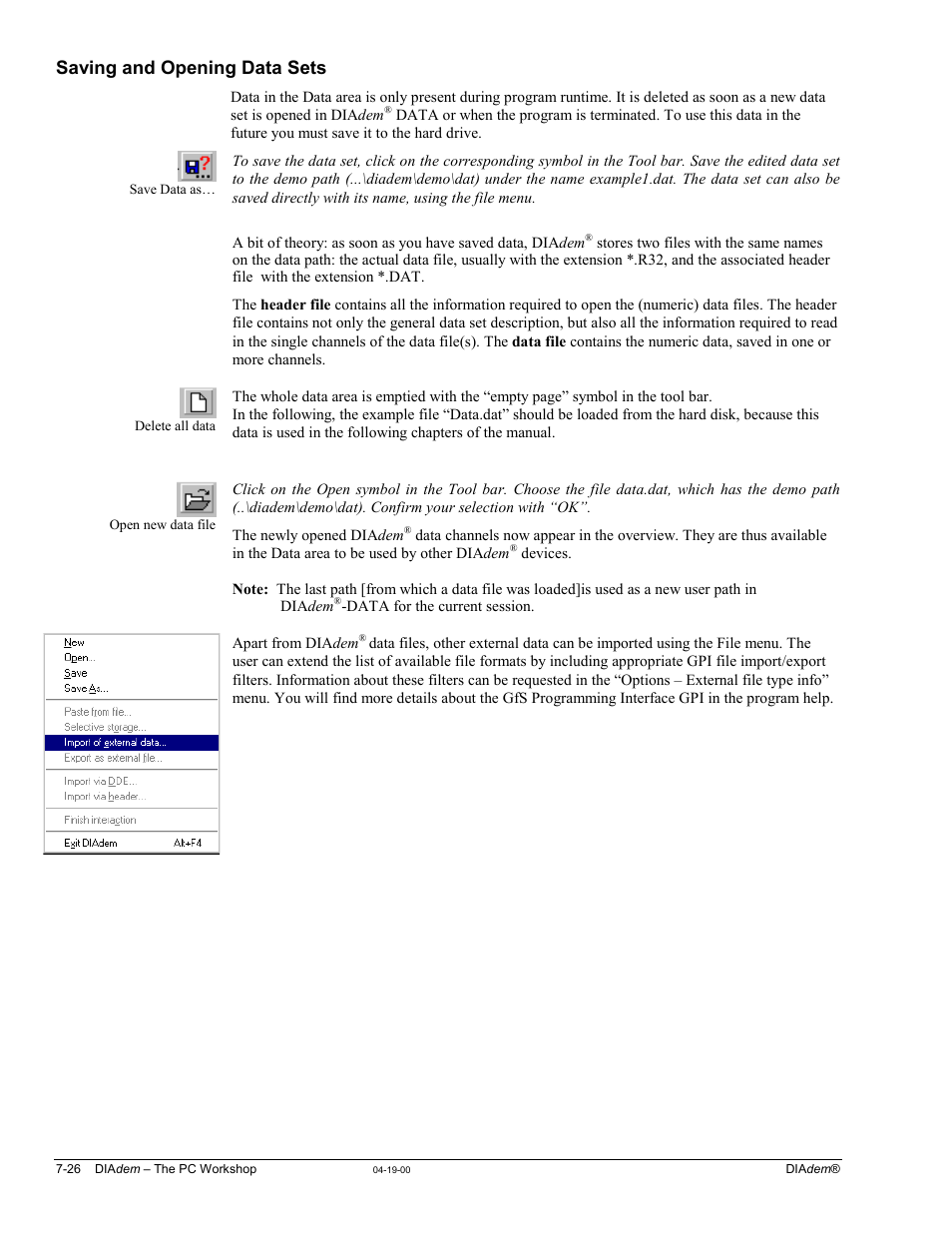 Saving and opening data sets | Measurement Computing WavePort rev.3.0 User Manual | Page 100 / 140