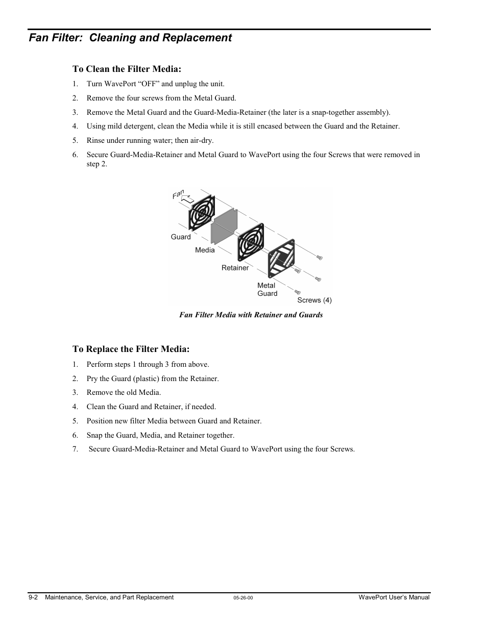 Fan filter: cleaning and replacement | Measurement Computing WavePort rev.3.0 User Manual | Page 118 / 140