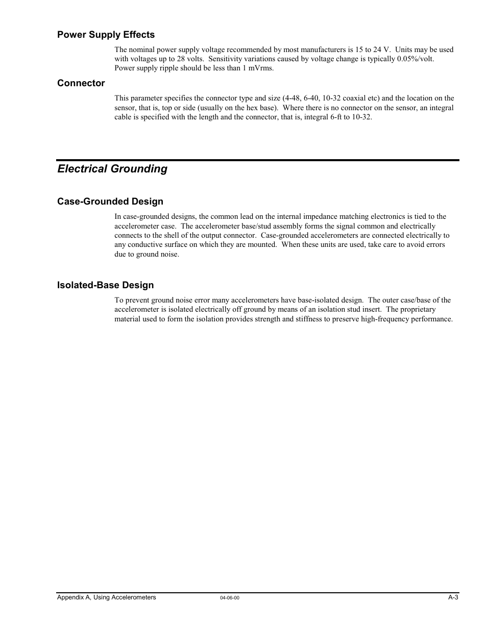 Power supply effects, Connector, Electrical grounding | Case-grounded design, Isolated-base design | Measurement Computing WavePort rev.3.0 User Manual | Page 133 / 140