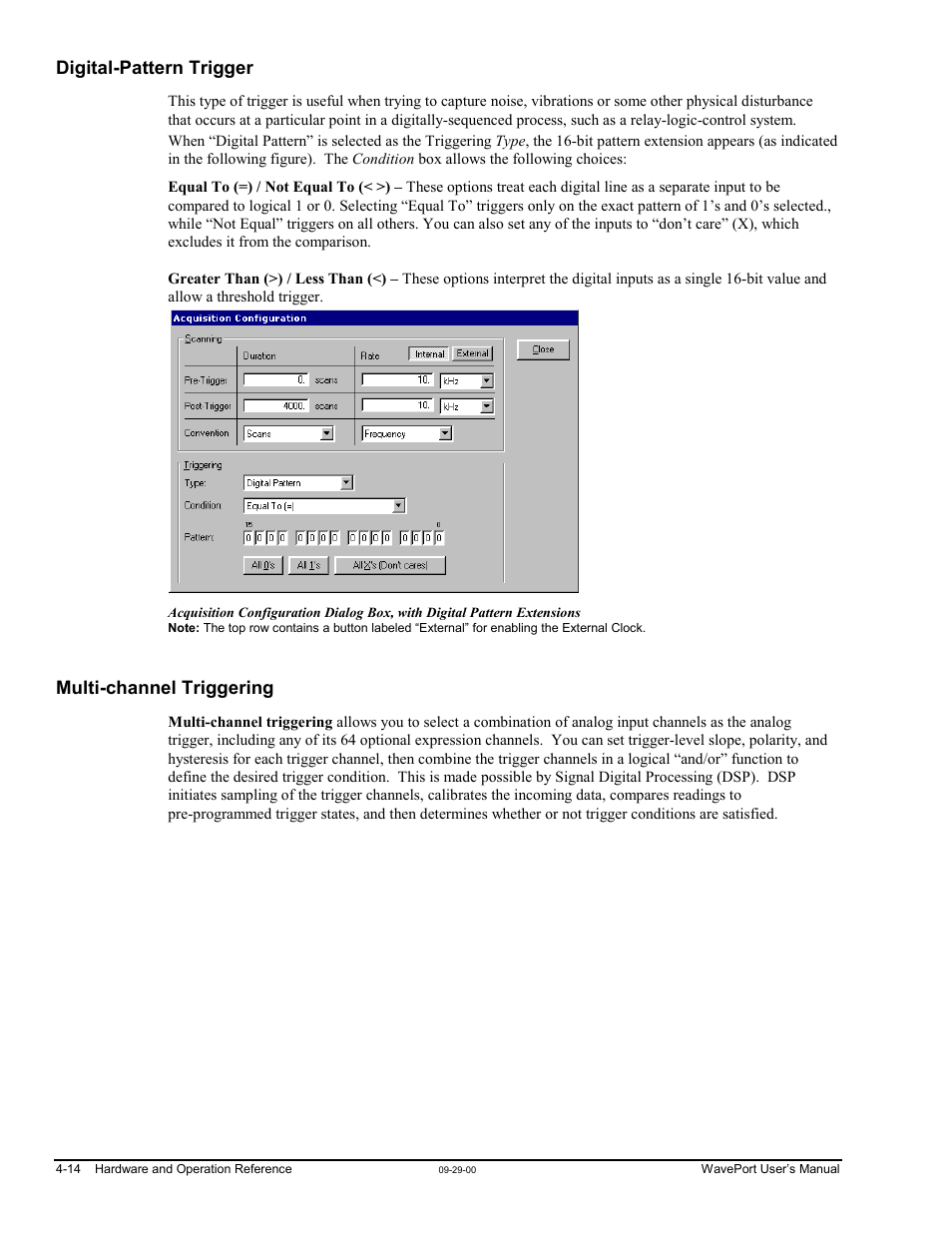 Digital-pattern trigger, Multi-channel triggering | Measurement Computing WavePort rev.3.0 User Manual | Page 42 / 140
