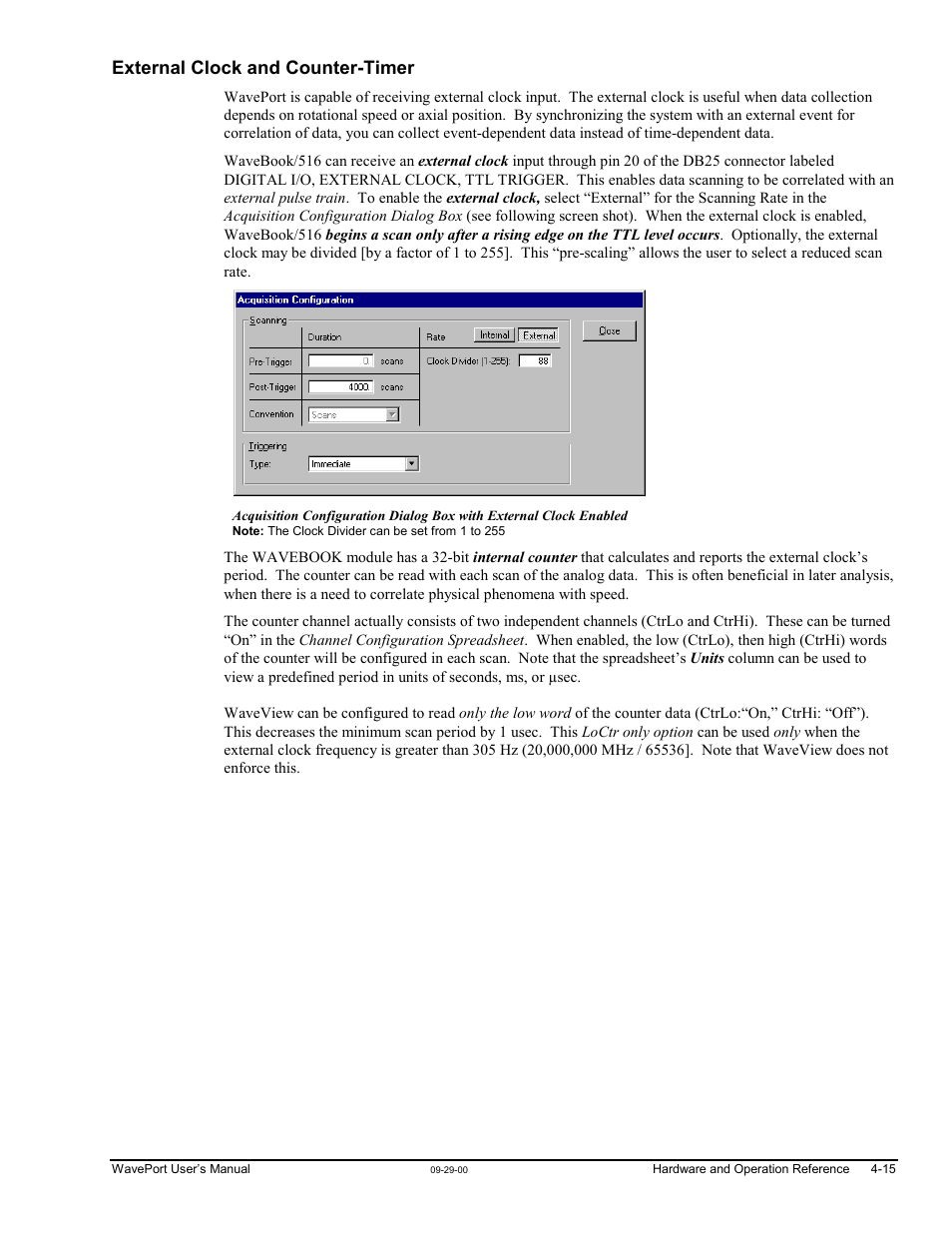 External clock and counter-timer | Measurement Computing WavePort rev.3.0 User Manual | Page 43 / 140