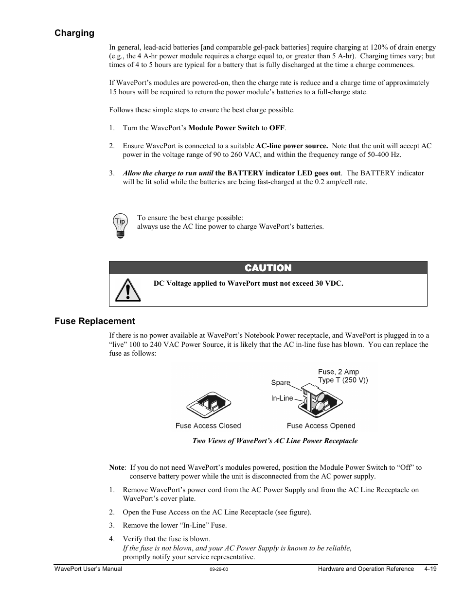 Charging, Fuse replacement | Measurement Computing WavePort rev.3.0 User Manual | Page 47 / 140