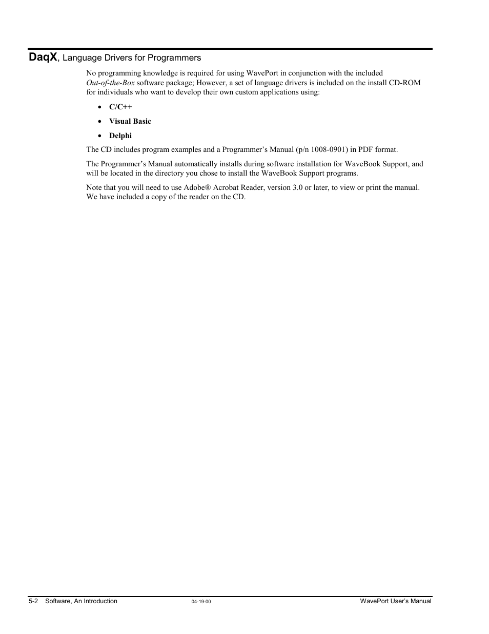 Daqx, language drivers for programmers, Daqx | Measurement Computing WavePort rev.3.0 User Manual | Page 52 / 140