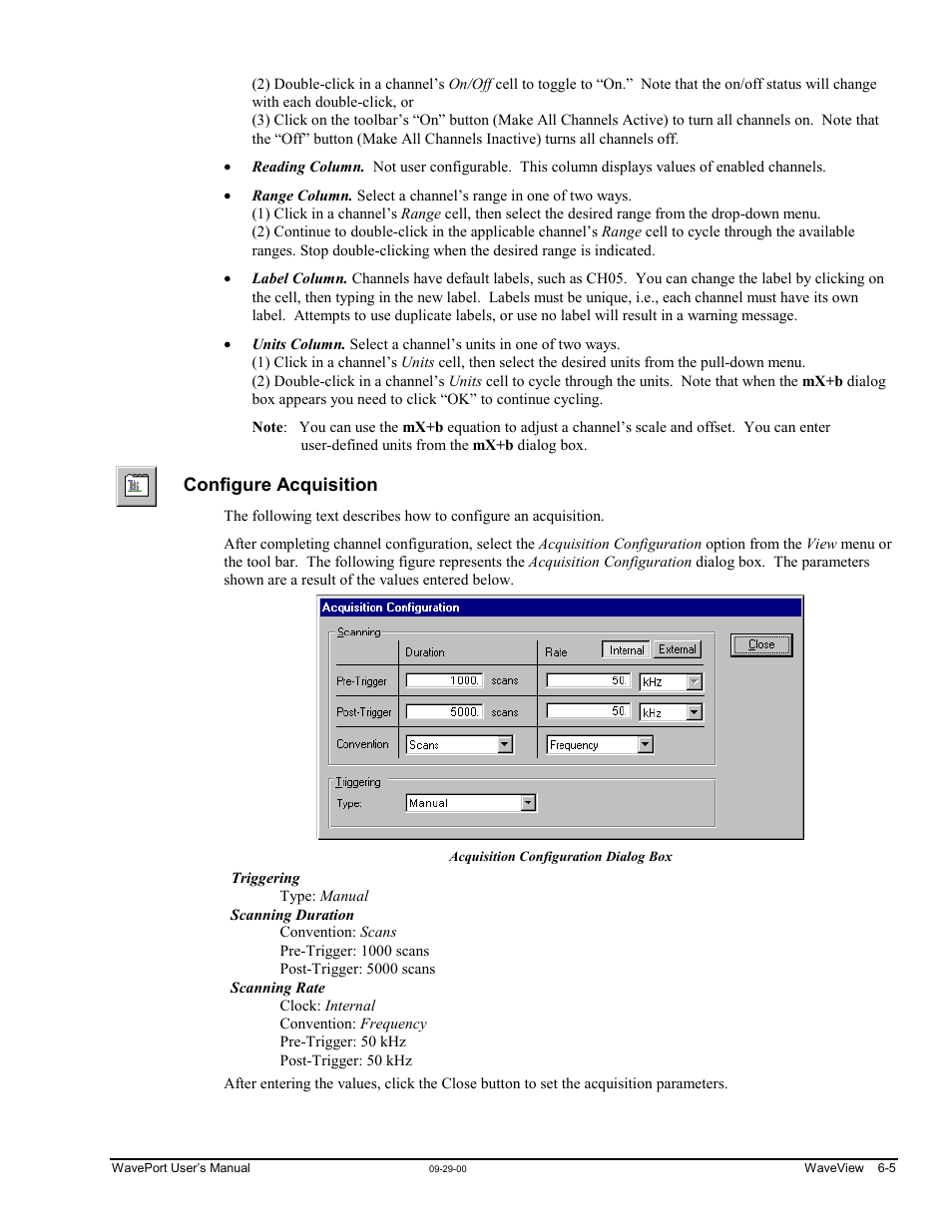 Onfigure acquisition…… 6-5 | Measurement Computing WavePort rev.3.0 User Manual | Page 57 / 140