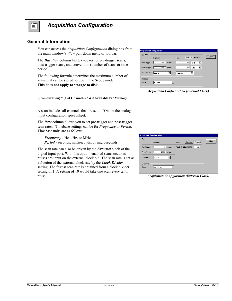 Acquisition configuration, Eneral information … -13 | Measurement Computing WavePort rev.3.0 User Manual | Page 65 / 140