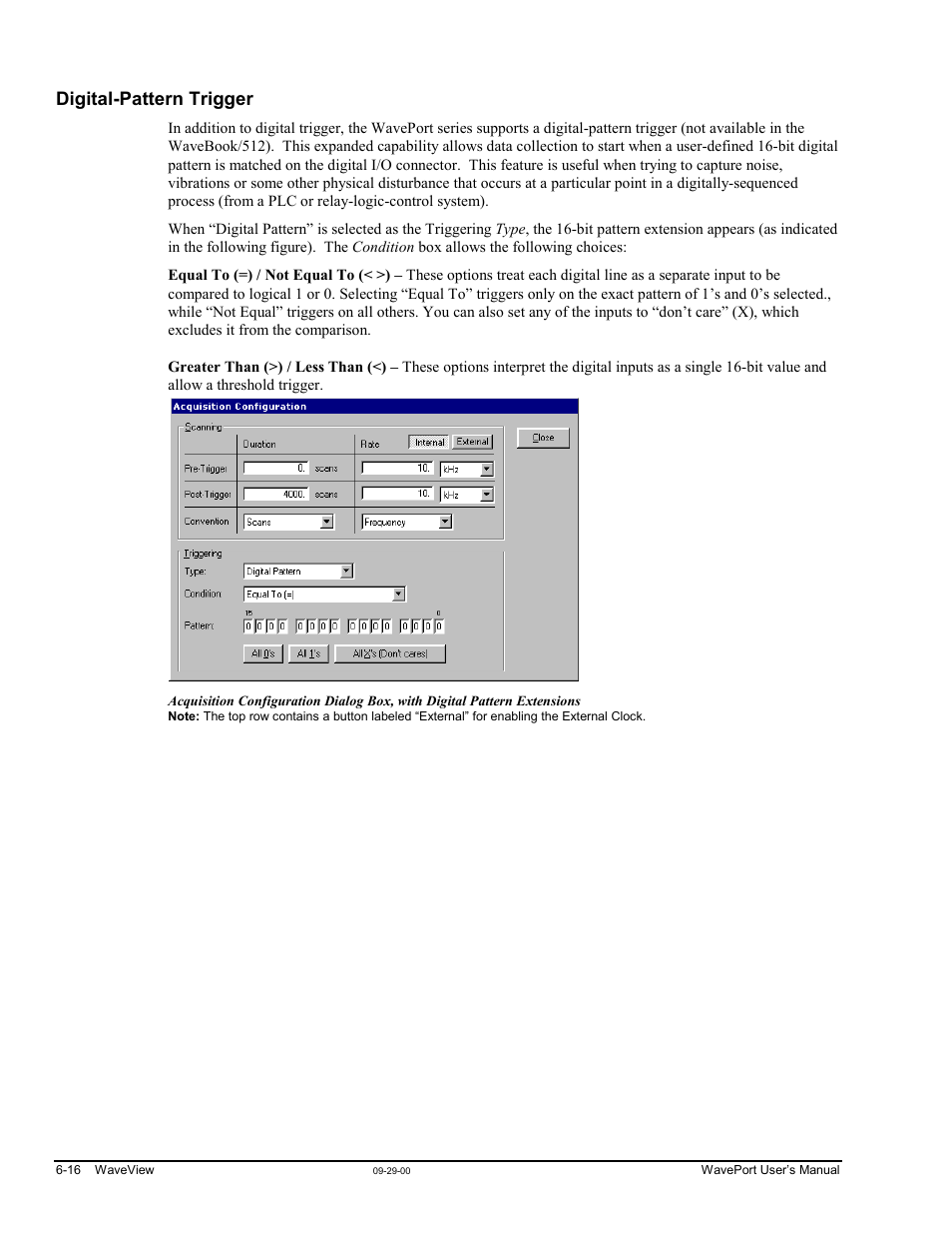 Igger…… 6-16, Digital-pattern trigger | Measurement Computing WavePort rev.3.0 User Manual | Page 68 / 140