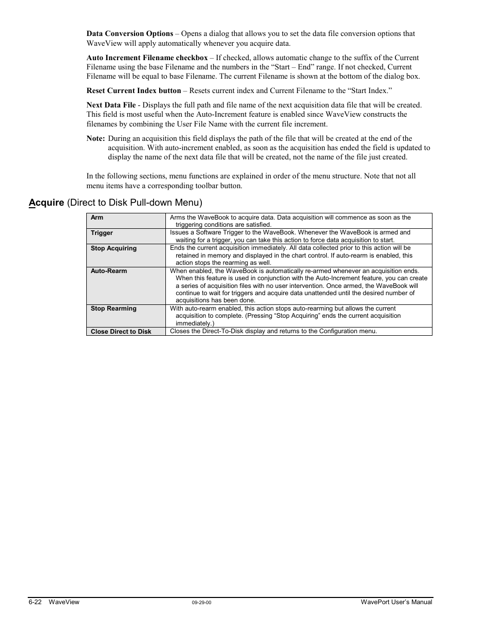 Acquire (direct to disk pull-down menu) | Measurement Computing WavePort rev.3.0 User Manual | Page 74 / 140