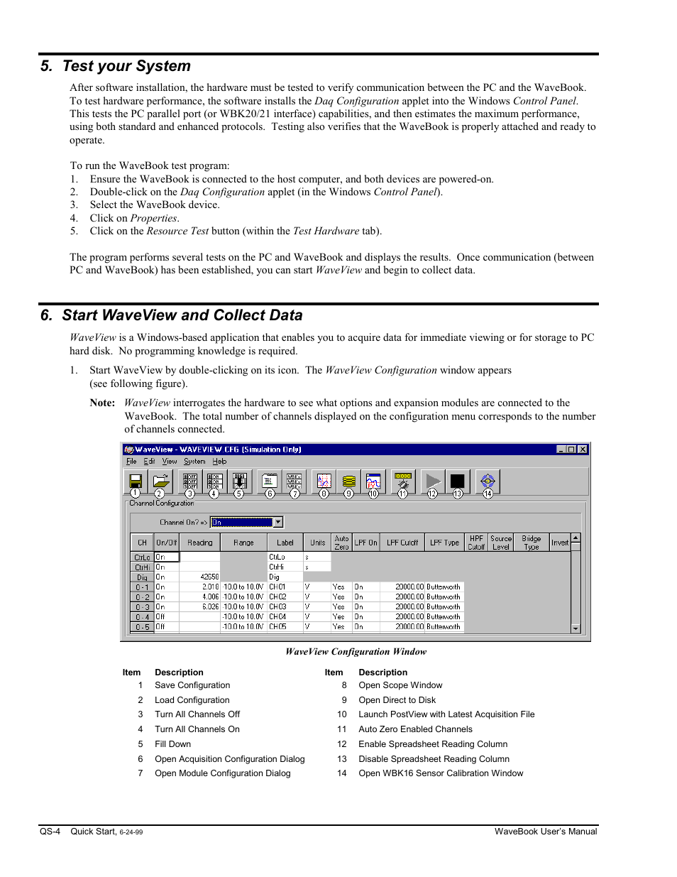 Test your system, Start waveview and collect data | Measurement Computing WaveBook rev.3.0 User Manual | Page 12 / 236
