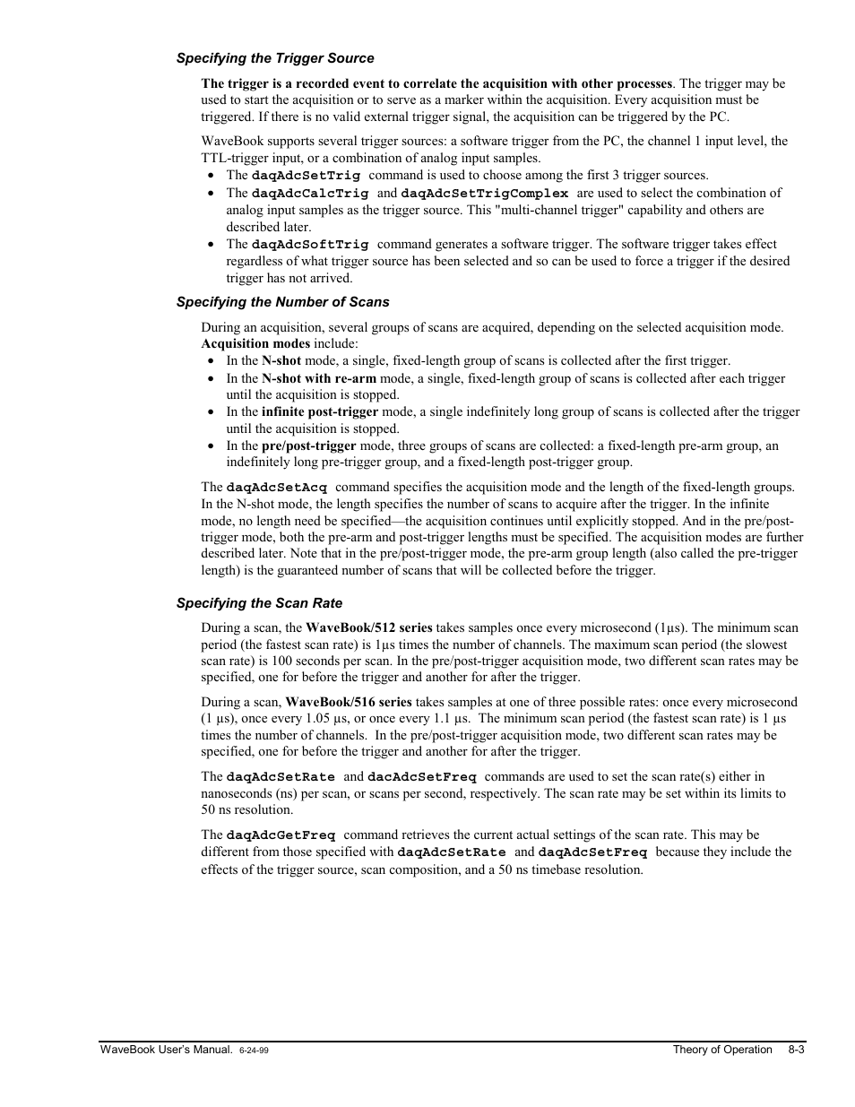 Specifying the trigger source, Specifying the number of scans, Specifying the scan rate | Measurement Computing WaveBook rev.3.0 User Manual | Page 137 / 236