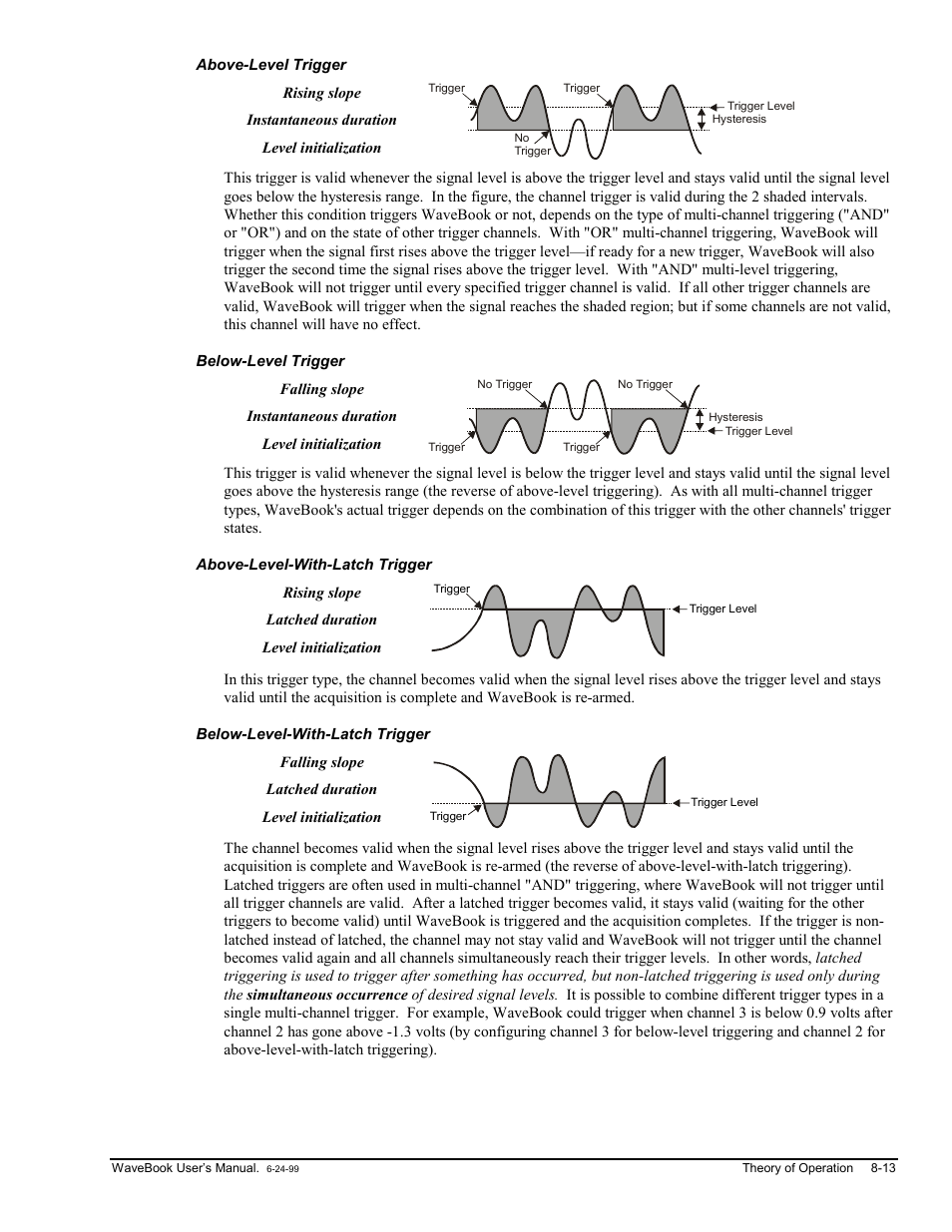 Below-level-with-latch trigger, Gger…… 8-13 | Measurement Computing WaveBook rev.3.0 User Manual | Page 147 / 236