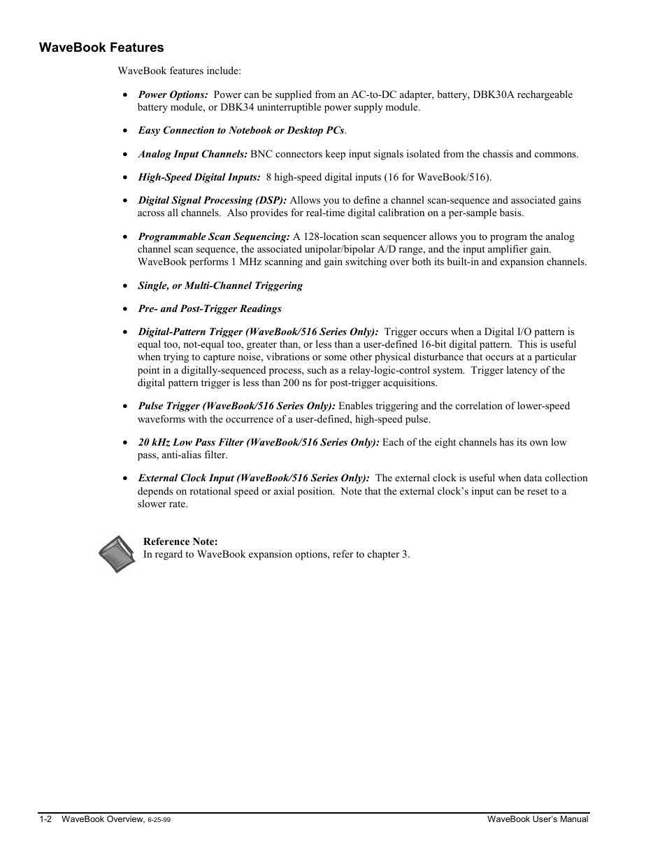 Wavebook features, Book features -2 | Measurement Computing WaveBook rev.3.0 User Manual | Page 16 / 236