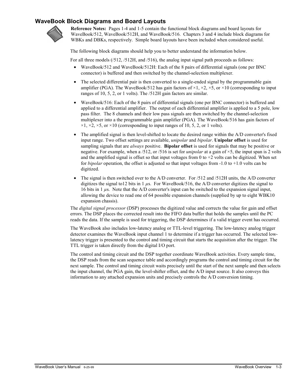 Wavebook block diagrams and board layouts, Outs…… 1-3 | Measurement Computing WaveBook rev.3.0 User Manual | Page 17 / 236