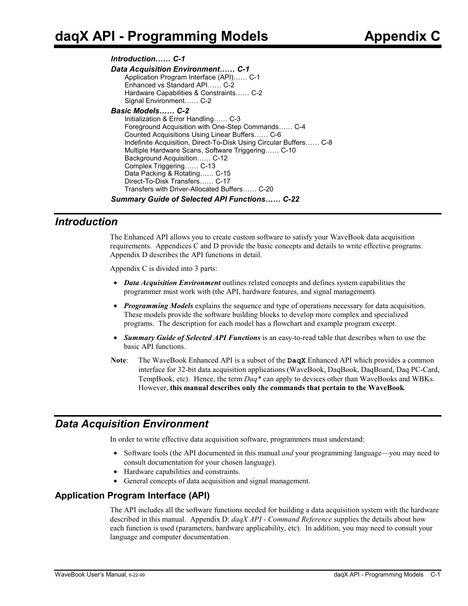 Appendix c daqx api - programming models, Daqx api - programming models appendix c, Introduction | Data acquisition environment | Measurement Computing WaveBook rev.3.0 User Manual | Page 175 / 236
