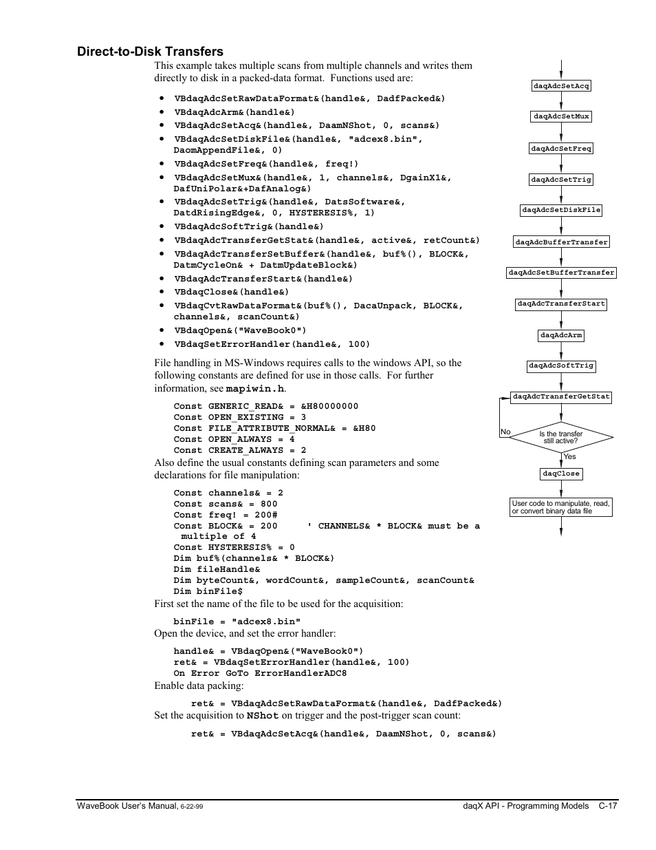 C-17, Direct-to-disk transfers | Measurement Computing WaveBook rev.3.0 User Manual | Page 191 / 236