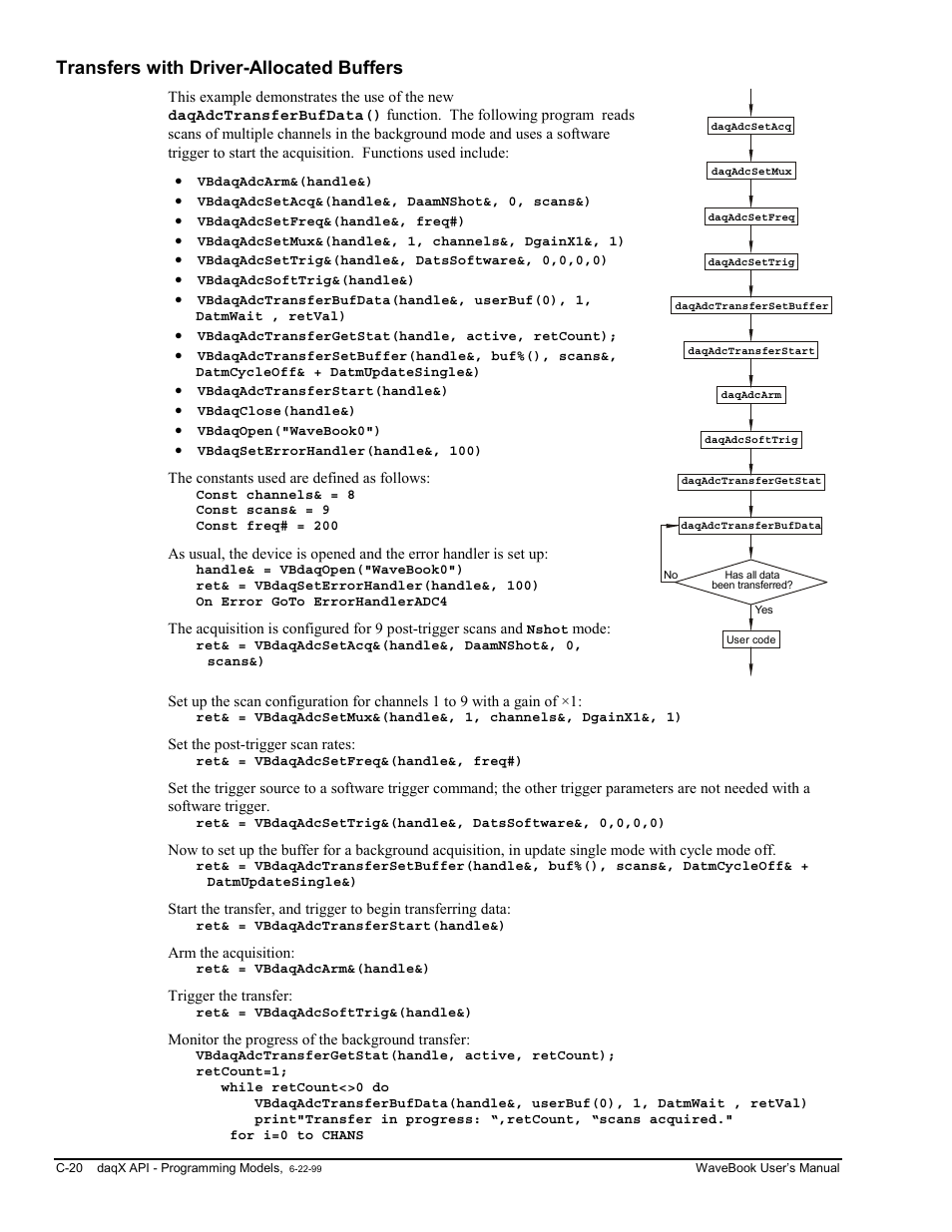 C-20, Transfers with driver-allocated buffers | Measurement Computing WaveBook rev.3.0 User Manual | Page 194 / 236