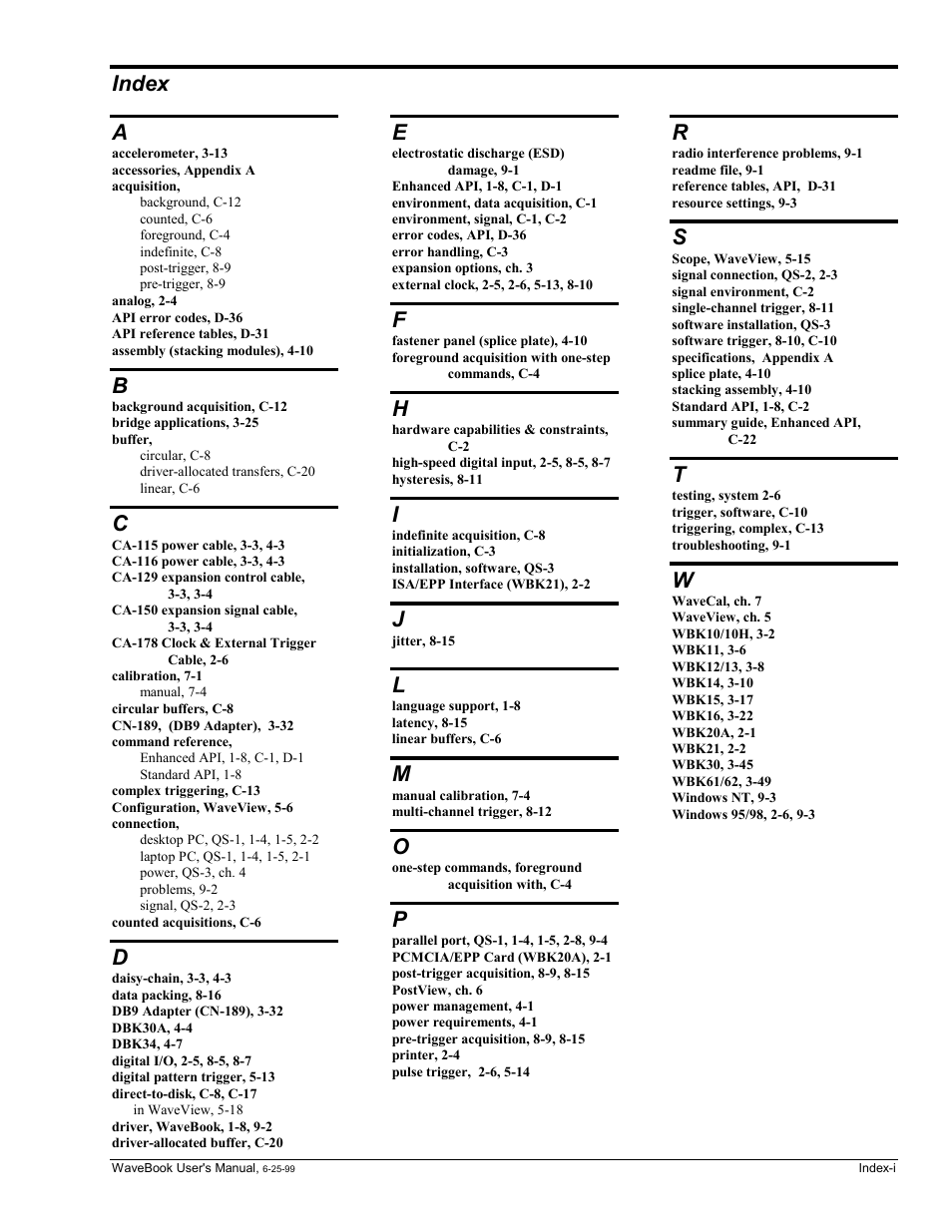 Index, Index a | Measurement Computing WaveBook rev.3.0 User Manual | Page 235 / 236