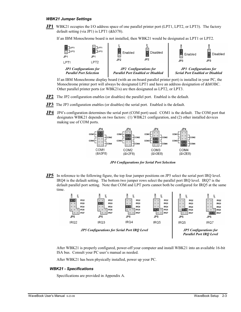Wbk21 jumper settings, Wbk21 - specifications | Measurement Computing WaveBook rev.3.0 User Manual | Page 25 / 236