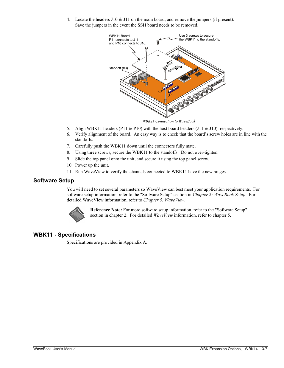 Software setup, Wbk11 - specifications | Measurement Computing WaveBook rev.3.0 User Manual | Page 39 / 236