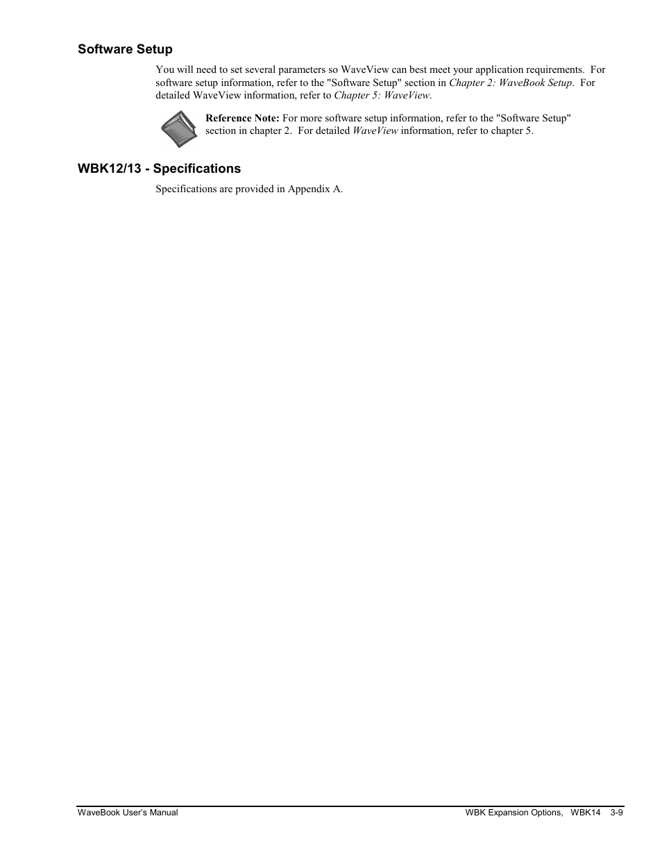 Software setup, Wbk12/13 - specifications | Measurement Computing WaveBook rev.3.0 User Manual | Page 41 / 236