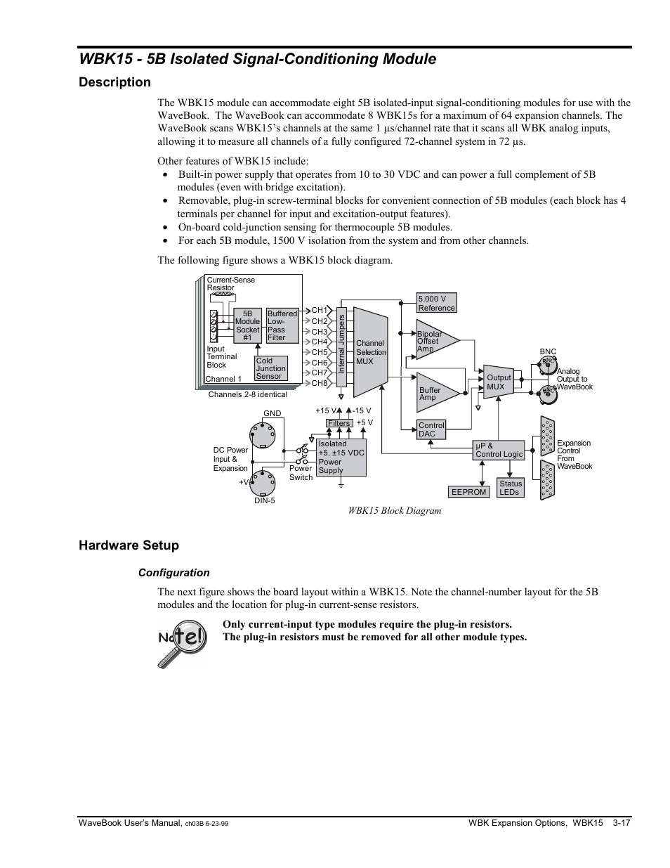 Wbk15 - 5b isolated signal-conditioning module, Description, Hardware setup | Configuration | Measurement Computing WaveBook rev.3.0 User Manual | Page 49 / 236