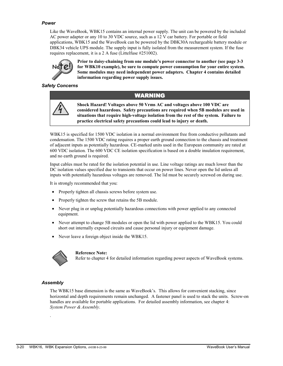 Power, Safety concerns | Measurement Computing WaveBook rev.3.0 User Manual | Page 52 / 236