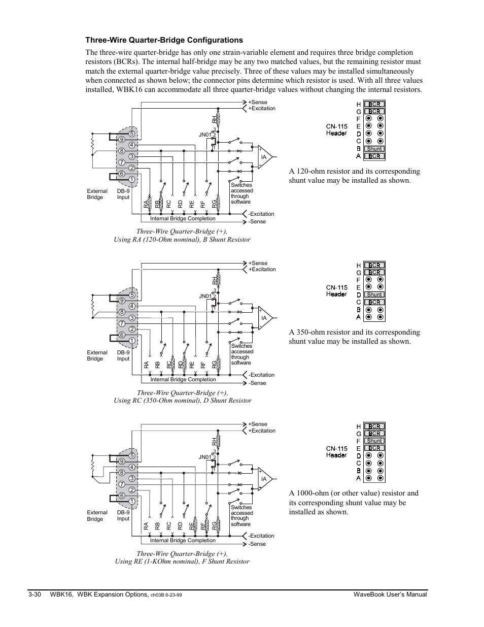 Three-wire quarter-bridge configurations | Measurement Computing WaveBook rev.3.0 User Manual | Page 62 / 236