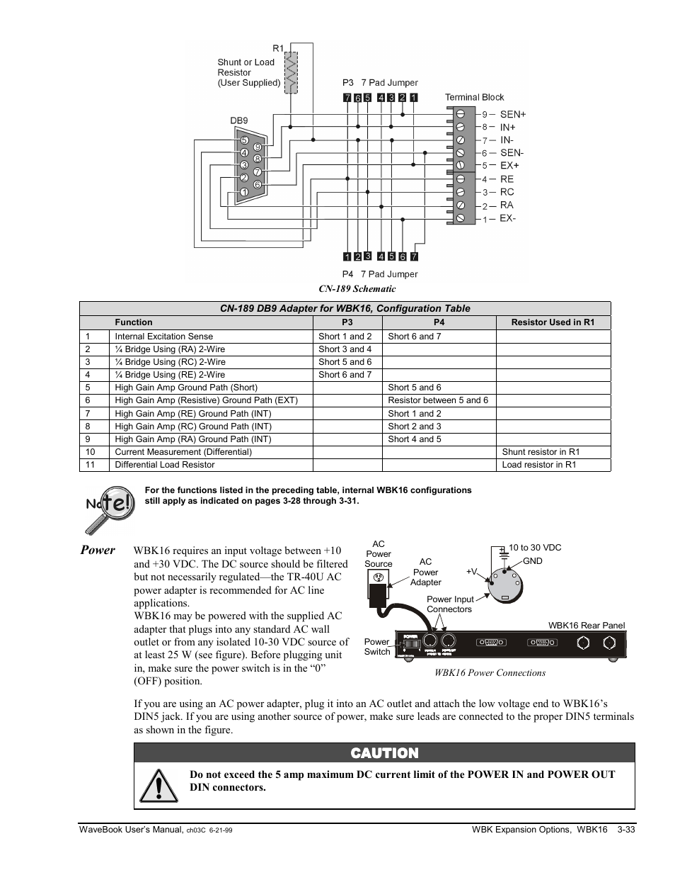 Power, Caution | Measurement Computing WaveBook rev.3.0 User Manual | Page 65 / 236