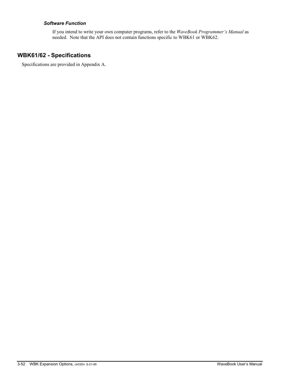 Software function, Wbk61/62 - specifications | Measurement Computing WaveBook rev.3.0 User Manual | Page 84 / 236