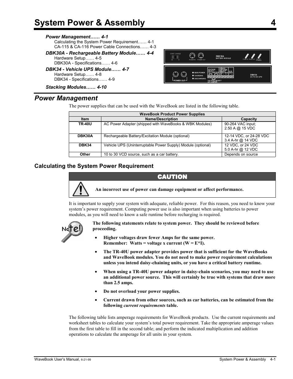 Chapter 4 system power & assembly, Power management, Calculating the system power requirement | System power & assembly 4 | Measurement Computing WaveBook rev.3.0 User Manual | Page 85 / 236