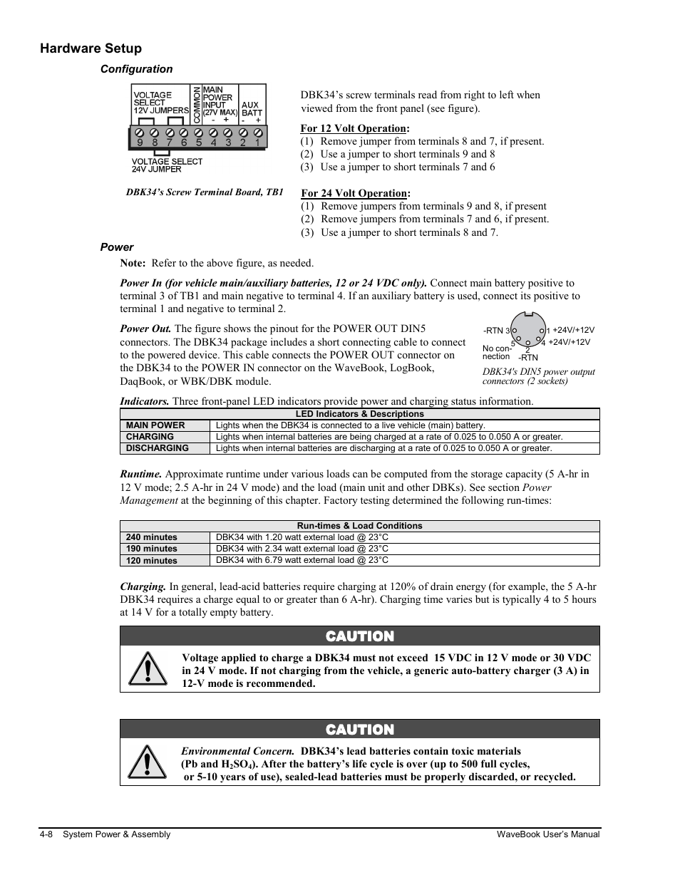 Configuration, Re setup…… 4-8, Hardware setup | Caution | Measurement Computing WaveBook rev.3.0 User Manual | Page 92 / 236