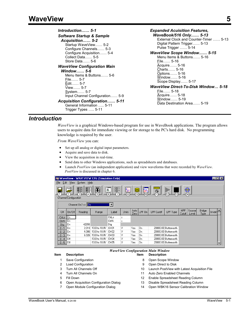 Chapter 5 waveview, Introduction, Waveview 5 | Measurement Computing WaveBook rev.3.0 User Manual | Page 95 / 236