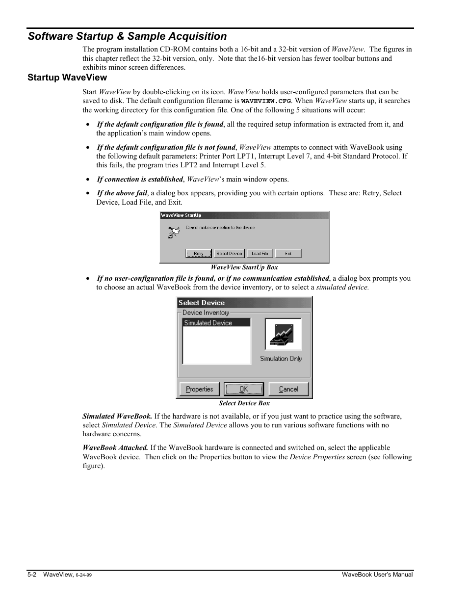 Software startup & sample acquisition, Startup waveview | Measurement Computing WaveBook rev.3.0 User Manual | Page 96 / 236