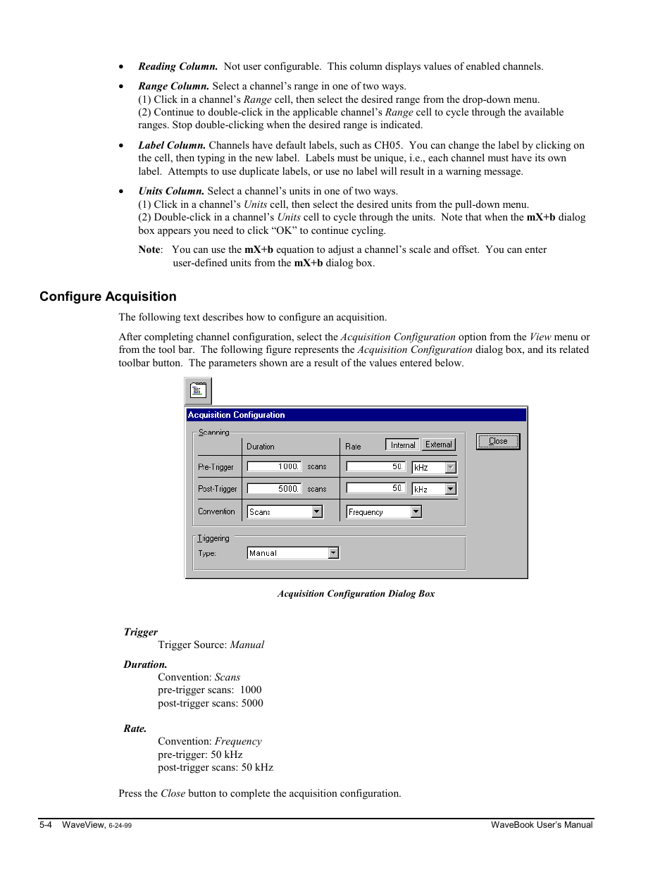 Configure acquisition, Onfigure acquisition…… 5-4 | Measurement Computing WaveBook rev.3.0 User Manual | Page 98 / 236
