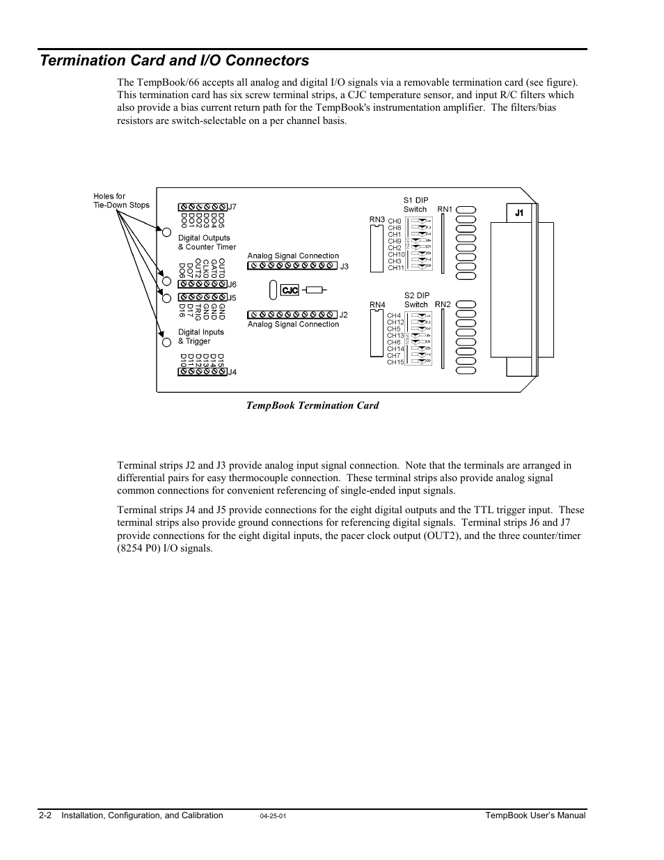 Termination card and i/o connectors, Termination card and i/o connectors in chapter 2 | Measurement Computing TempBook rev.4.0 User Manual | Page 20 / 26