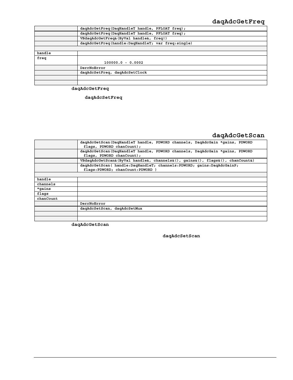 Daqadcgetfreq, Daqadcgetscan | Measurement Computing TempBook rev.3.0 User Manual | Page 129 / 166