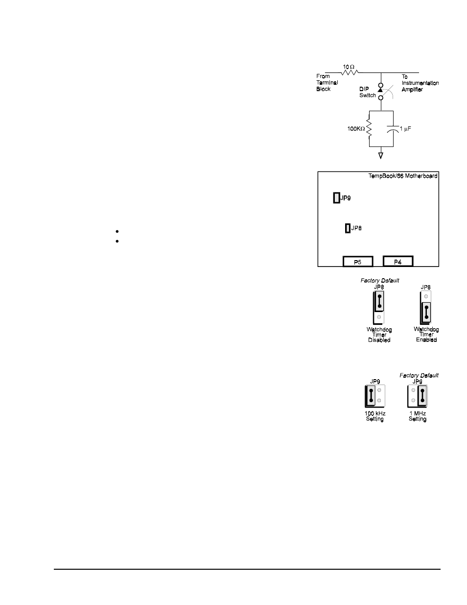 Internal configuration, Watchdog timer enable/disable (jp8), Time base selection (jp9) | Hardware installation | Measurement Computing TempBook rev.3.0 User Manual | Page 13 / 166