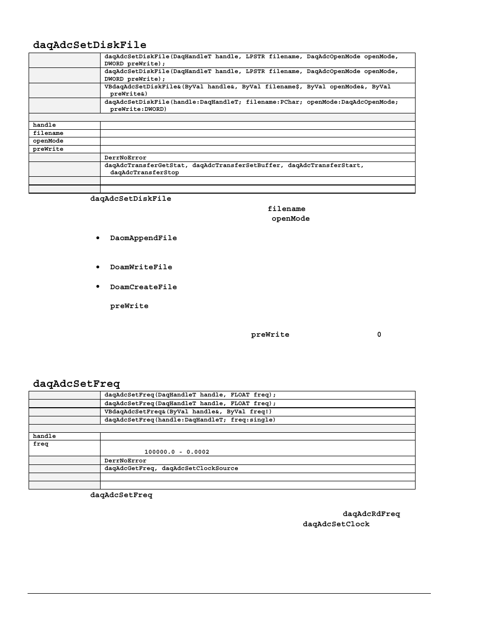 Daqadcsetdiskfile, Daqadcsetfreq | Measurement Computing TempBook rev.3.0 User Manual | Page 136 / 166