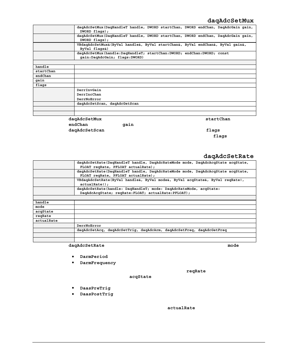 Daqadcsetmux, Daqadcsetrate | Measurement Computing TempBook rev.3.0 User Manual | Page 137 / 166