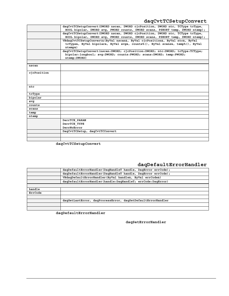 Daqcvttcsetupconvert, Daqdefaulterrorhandler | Measurement Computing TempBook rev.3.0 User Manual | Page 149 / 166