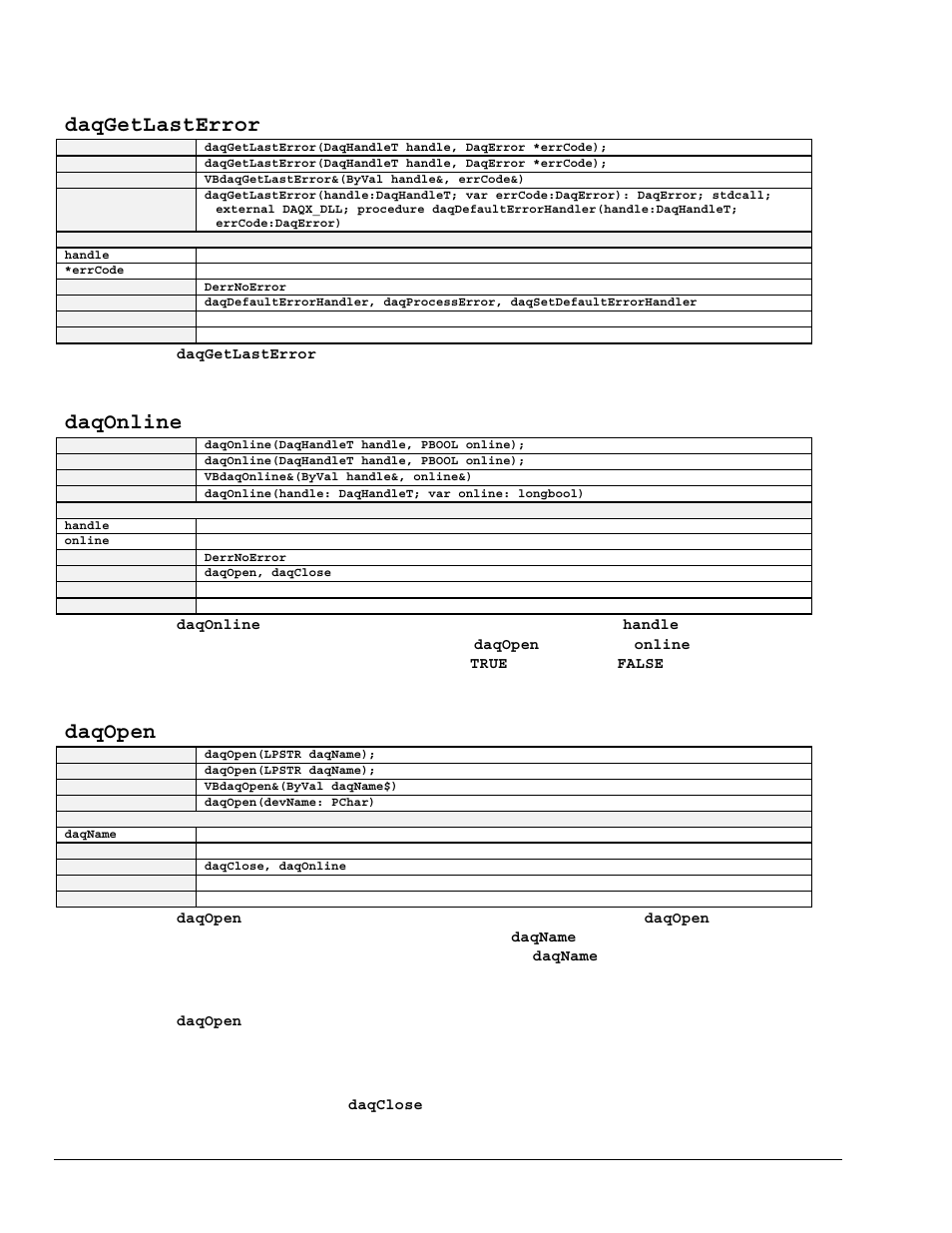 Daqgetlasterror, Daqonline, Daqopen | Measurement Computing TempBook rev.3.0 User Manual | Page 152 / 166