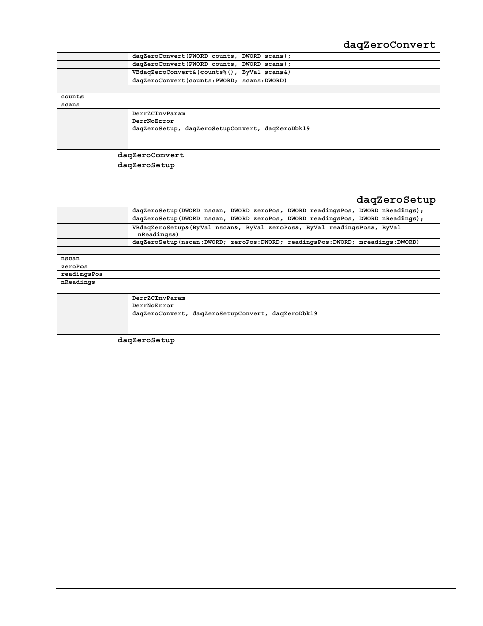 Daqzeroconvert, Daqzerosetup | Measurement Computing TempBook rev.3.0 User Manual | Page 157 / 166